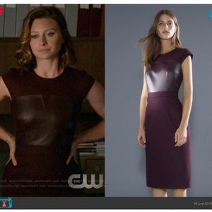 Judith & Charles Forest Dark Green Wool & Leather Panel midi dress size 10